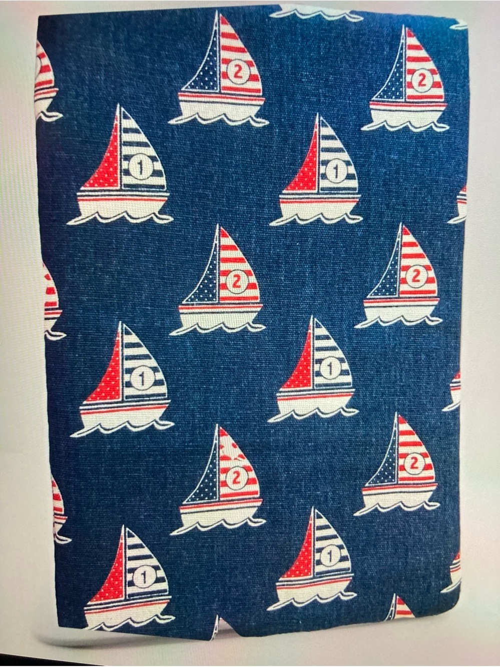 Madison Navy Tablecloth with Red & White Sailboat Motif Summer Fabric 55 X 90
